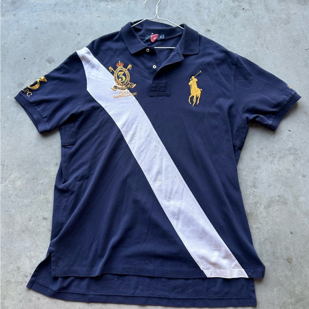 Ralph Lauren Navy Blue Polo Shirt with White Stripe
